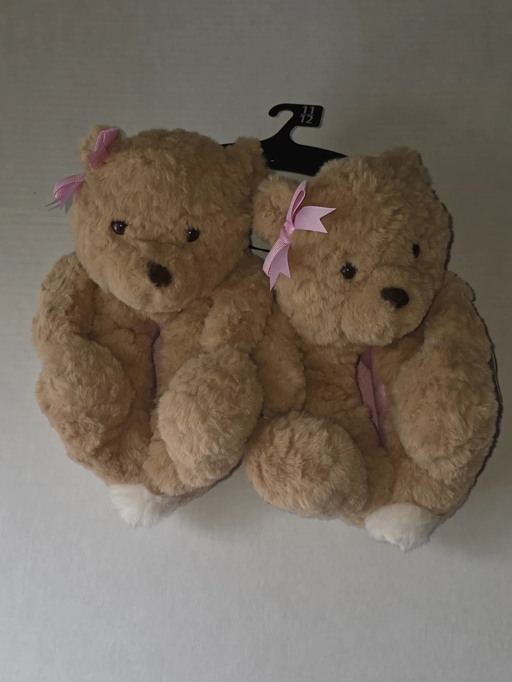 Wonder Nation Girls Plush Teddy Bear Slipper with Pink Bows